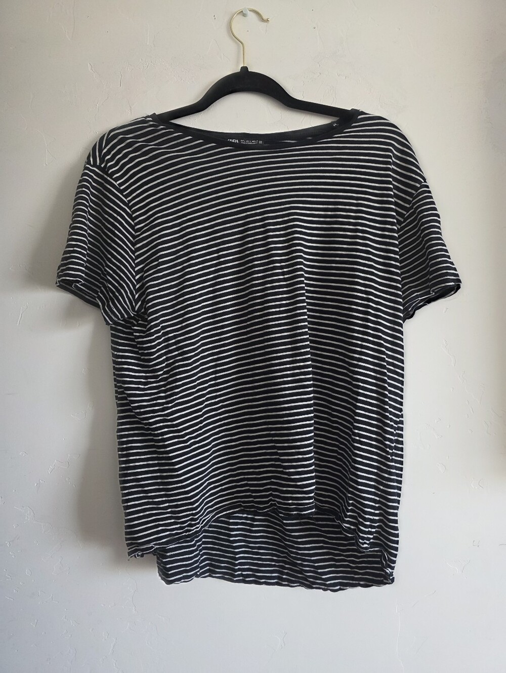 Zara Black and White Striped Short Sleeve Top